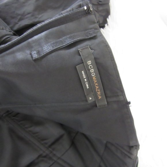 BCBG MaxAzria Black Silk Strapless Tiered Ruffle Formal Semi Midi Dress Size 4 - Picture 7 of 11